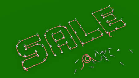 SALE - Rope Outlined to Pins Wording on Green Boardの写真素材