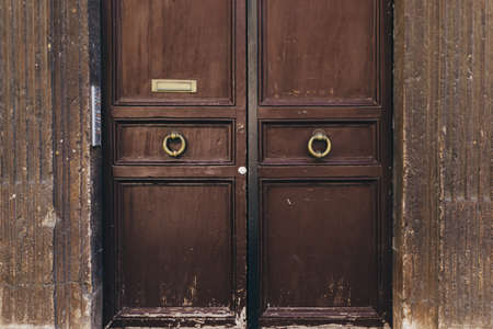 Wooden old door in Pragueの写真素材
