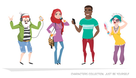 A set of characters with mobile phones.の写真素材