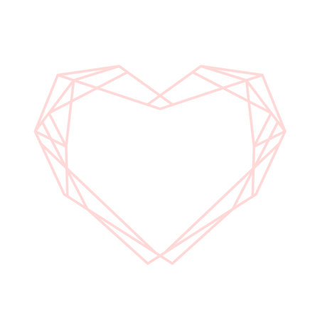 Pastel pink geometric heart. Vector outline polygonal border for decoration valentine's day, wedding invitations and greeting cardsのイラスト素材