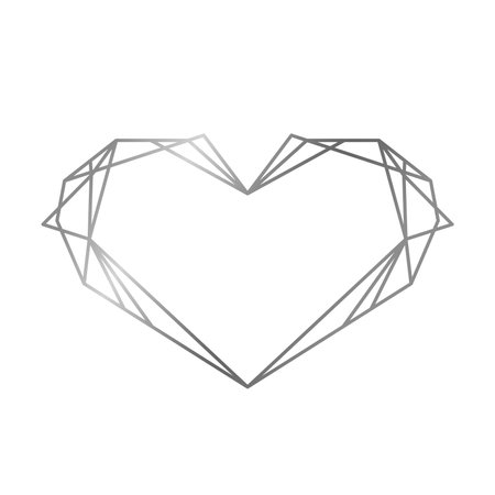 Silver polygonal geometric heart. Luxury outline border for decoration valentine's day, wedding invitations and greeting cards. vector illustrationのイラスト素材
