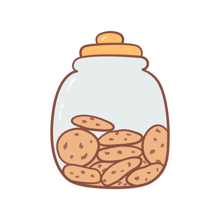 Cookies with chocolate in storage jar. Doodle cartoon style. Vector illustration isolated on white backgroundのイラスト素材