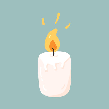Wax burning candle. Christmas, hygge, spa and easter symbol isolated in cartoon style. vector illustrationのイラスト素材