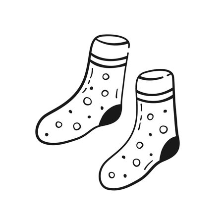 Simple doodle hand drawn socks. Pair socks in black linear drawing style. Vector illustration isolated on white backgroundのイラスト素材