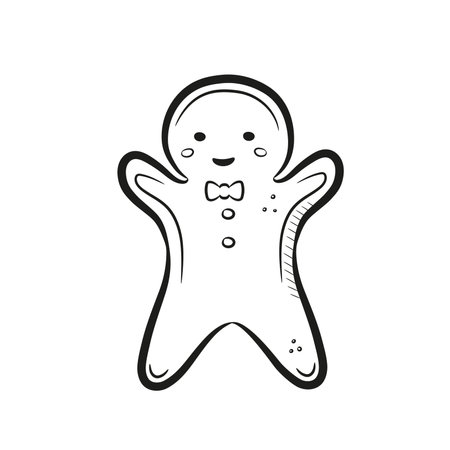 Cute hand drawn christmas gingerbread man. New year cookies in doodle style. Vector illustration isolated on white backgroundのイラスト素材