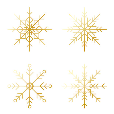 Set of gold winter snowflakes icon. Great design for any purpose. Vector illustration isolated on white backgroundのイラスト素材