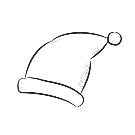 Hand drawn Santa hat. Black linear icon Santa Claus cap isolated on white background. Vector illustrationのイラスト素材