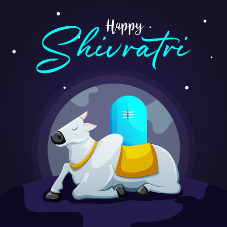 illustration of Lord Shiva with Nandi, Indian God of Hindu for Maha Shivratriのイラスト素材