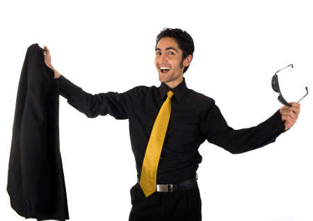 Portrait of handsome  successful man with black sunglasses. Isolated on white backgroundの写真素材