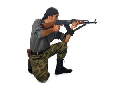 Man with gun. Isolated on white backgroundの写真素材
