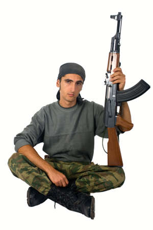 Man with gun. Isolated on white background.