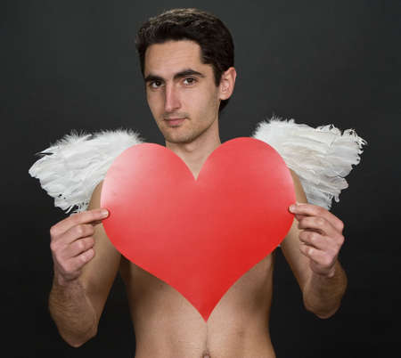 Portrait of glamour man with white wings. の写真素材