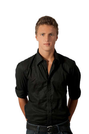 Portrait of  young man on white background.の写真素材