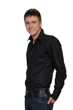 Portrait of  young man on white background.の写真素材