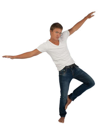 Portrait of  young man on white background.の写真素材