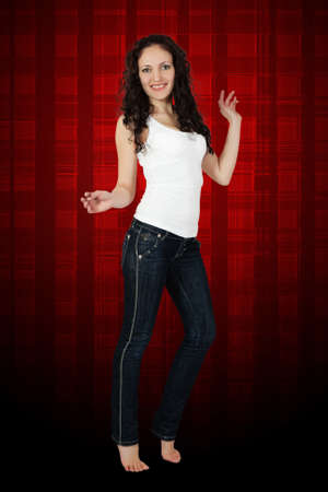 Portrait of sexy young woman in jeans.の写真素材