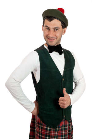 Portrait of expressive man in Scottish costume.の写真素材