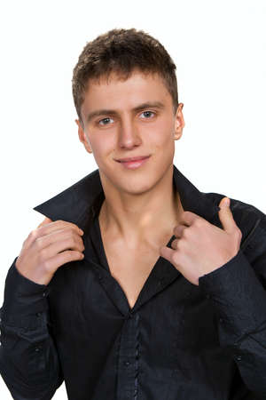 Portrait of  young man on white background.の写真素材