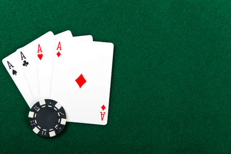 Chip and cards for the poker on the table