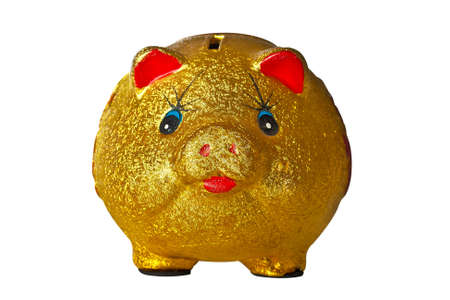 Gold piggy bank  Isolated on white backgroundの写真素材