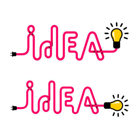 Idea. Innovation and solution, creative design. Word idea is lined in pink wire. Vector illustration EPS 10. Isolated on white background.のイラスト素材