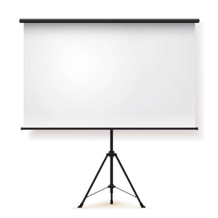 Blank realistic tripod portable projection screen. Vector illustration. Isolated on white background.のイラスト素材