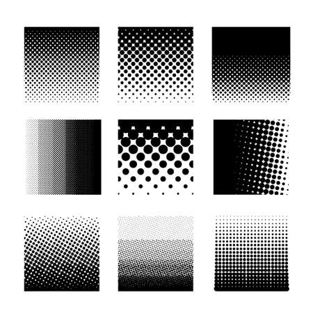 Set of circle halftone element, monochrome abstract graphic for DTP, prepress or generic concepts. Vector illustration. Isolated on white backgroundのイラスト素材