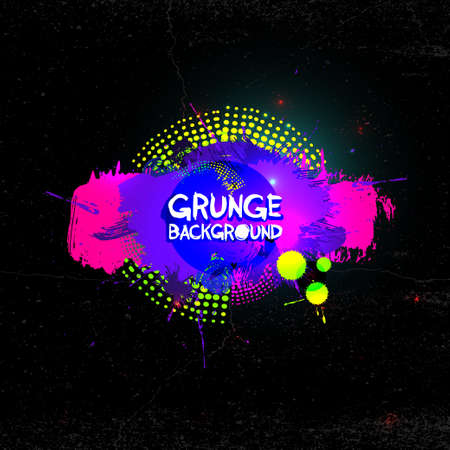 Grunge background with splashes and halftone elements. Vector illustration. Isolated on black background. Freehand drawing.のイラスト素材