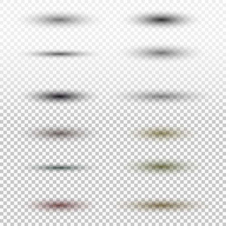 Transparent oval shadow with soft edges isolated on checkered background. Vector illustration set.のイラスト素材