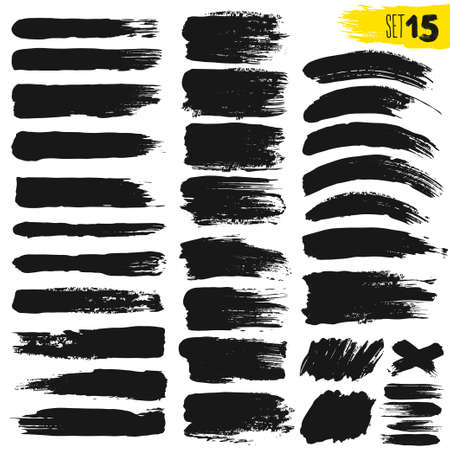 Grunge paint vector. Painted brush strokes. Texture text box set. Distress stripes backgrounds. Hand drawn banner, label, frame shapes. Black textured design elements. Scratch effectのイラスト素材
