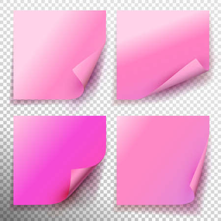 Set of pink sticky note isolated on transparent background. Vector illustrationのイラスト素材