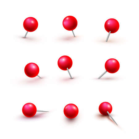 Set of push pins in different foreshortening. Vector illustration. Isolated on white backgroundのイラスト素材