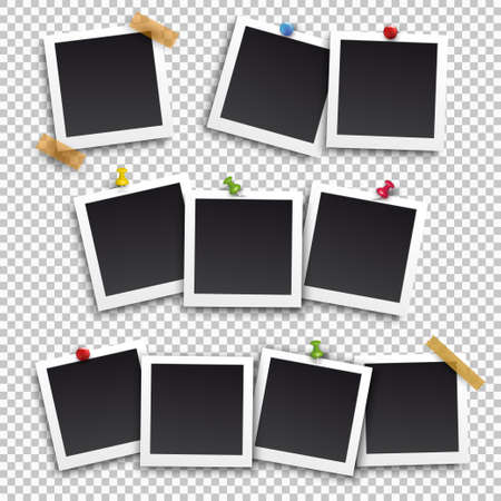 Set of square frame template with shadows and buttons. Vector illustration EPS 10. Isolated on transparent backgroundのイラスト素材