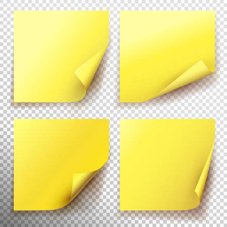 Set of yellow sticky note isolated on transparent background. Vector illustrationのイラスト素材