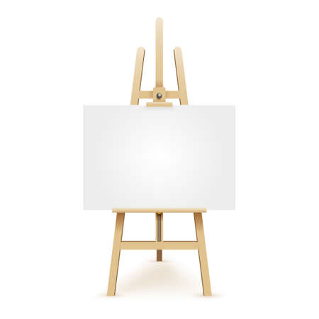 Wooden easel with mock up empty blank canvas isolated on white background. Vector illustration EPS 10.のイラスト素材
