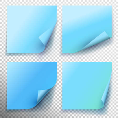 Set of blue sticky note isolated on transparent background. Vector illustrationのイラスト素材
