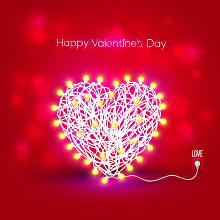 Happy valentines day. Creative card for congratulations. Heart from garlands. Vector illustration EPS 10. Isolated on pink backgroundのイラスト素材