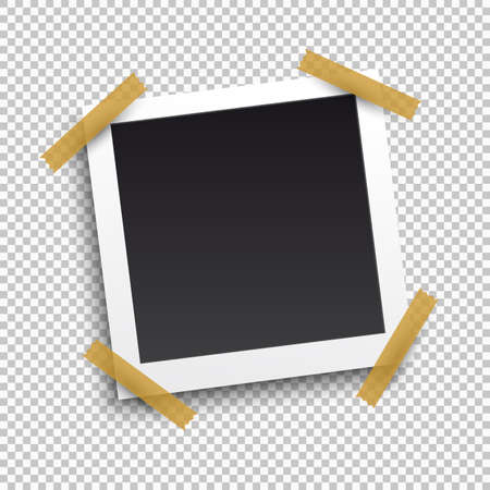 Picture frame with shadow on Adhesive Sticky Tape Scotch, on transparent background, vector template for your stylish picture or images.のイラスト素材
