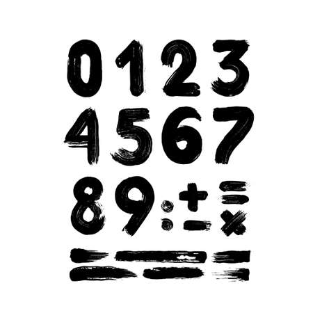 Black handwritten numbers on white background. Vector Illustration.のイラスト素材