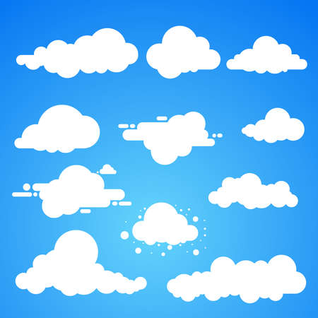 Set of Cloud Icons in trendy flat style isolated on blue background. Cloud symbol for your web site...