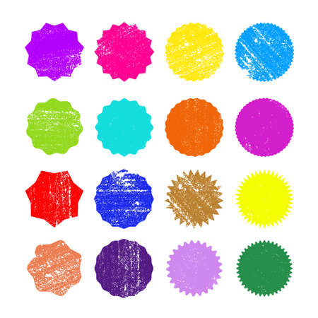 Different starburst sunburst badges, colorful shapes. Blank shapes.のイラスト素材