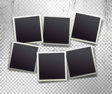 Set of retro realistic vector photo frame with figured edges. Template photo design textures.のイラスト素材