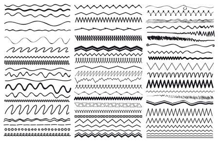 Set of wavy curved and zig zag criss cross horizontal lines.のイラスト素材