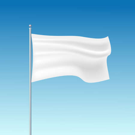 White waving flag template. Clean horizontal canvas, for your design. Empty blank of flag on flagpole on the sky. Vector illustration.のイラスト素材