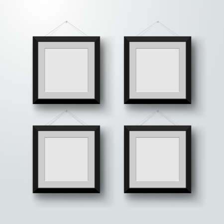 Blank photo frames on the wall. Design for a modern interior. Vector illustration. Isolated on gray backgroundのイラスト素材