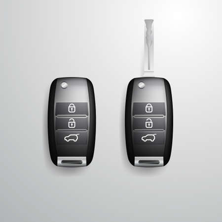 Car Key and of the alarm system. 3d realistic mockup. Vector illustration. Isolated on gray backgroundのイラスト素材