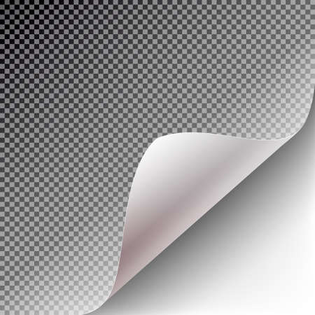 Curved corner of a white paper with shadow. Close-up of mock-ups for your design on a white background. Vector illustration EPS 10のイラスト素材