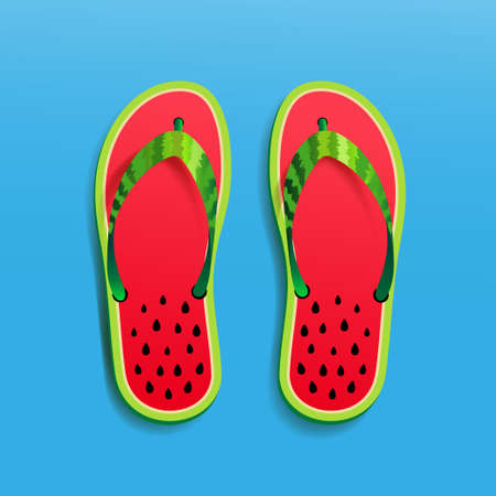 Flip flops icon watermelon design. Vector illustration graphic. Isolated on blue backgroundのイラスト素材