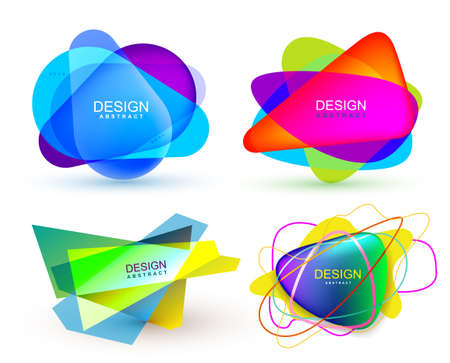 Set of colorful abstract banners shape. Graphic overlay banners design. Fun label or tag design. Vector illustration. Isolated on white backgroundのイラスト素材