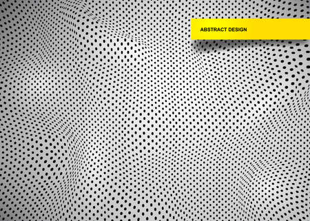 Stylish wave mesh made with black dots particles. Vector illustration. Isolated on gray backgroundのイラスト素材